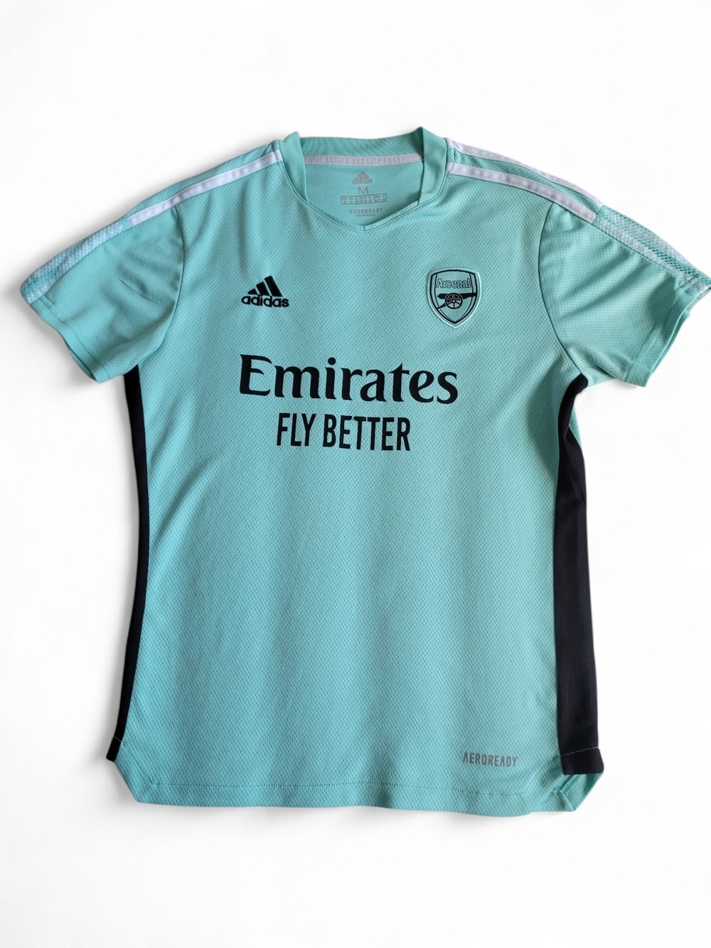 Adidas Arsenal Emirates Short Sleeve T-Shirt in Light Teal with Black Accents M